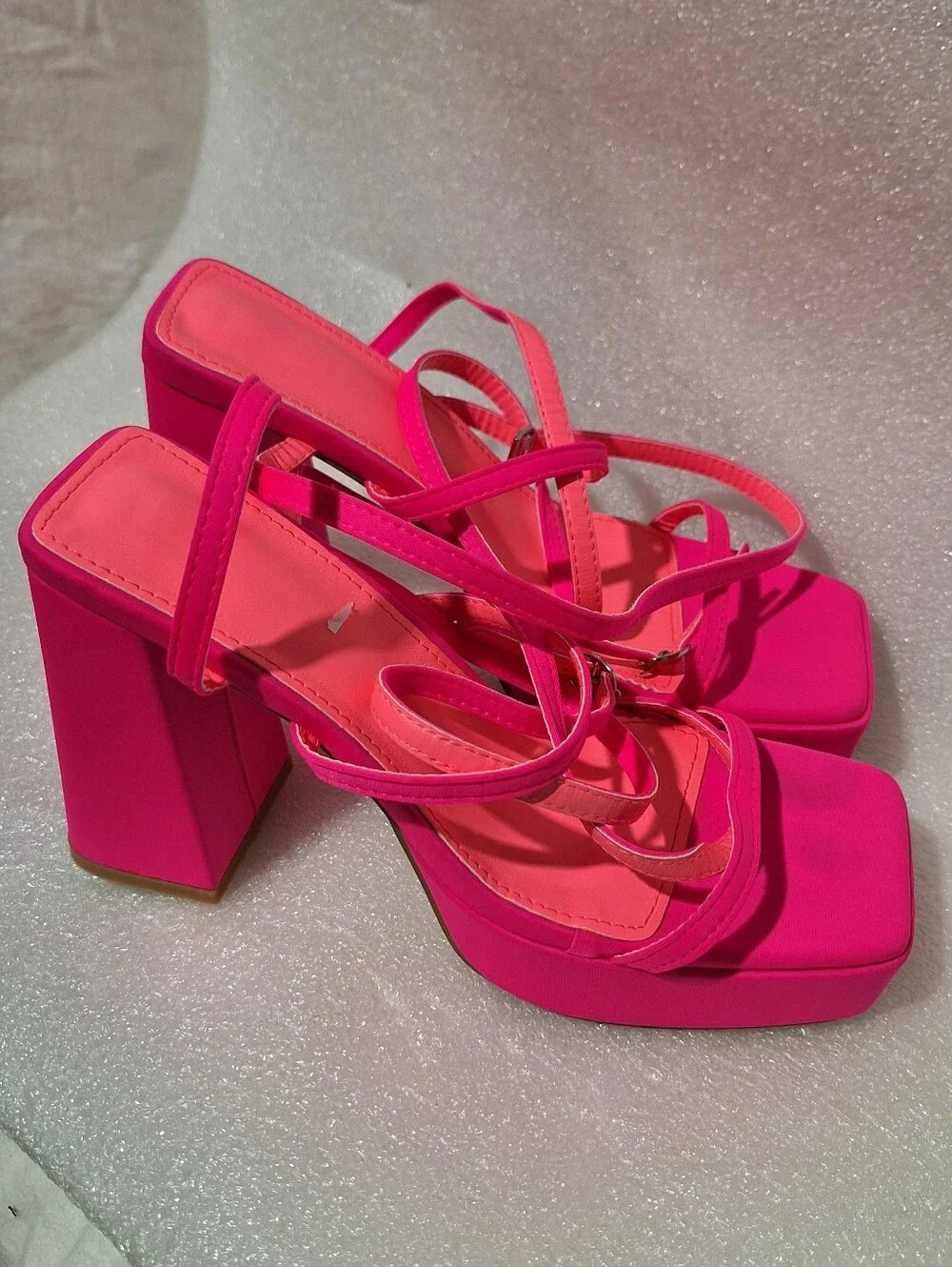 Women's Hot Pink Strappy Block Heel Sandals